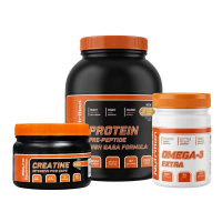 Комплект: Протеин High Gaba 2 кг Банка + Омега-3 120 Капсул + Креатин 150 Капсул Bioline Nutrition