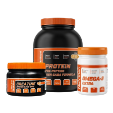 Комплект: Протеин High Gaba 2 кг Банка + Омега-3 120 Капсул + Креатин 150 Капсул Bioline Nutrition