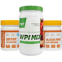 Комплект: Изолят WPI MIX Fit Muscle 0,9 кг TNT + Жиросжигатель Black Fire + Очищение Detox Bioline