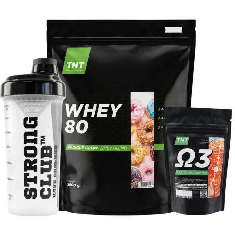 Комплект: Протеин Whey 80 2 кг + Омега-3 + Шейкер TNT Nutrition