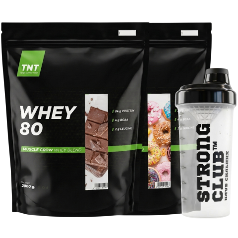 Комплект: Протеин Whey 80 TNT Nutrition 4 кг (2+2) + Шейкер