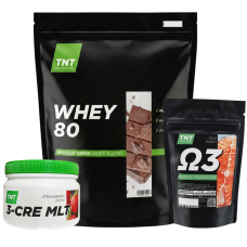 Комплект: Протеин Whey 80 2 кг + Креатин 0,3 кг + Омега-3 TNT Nutrition