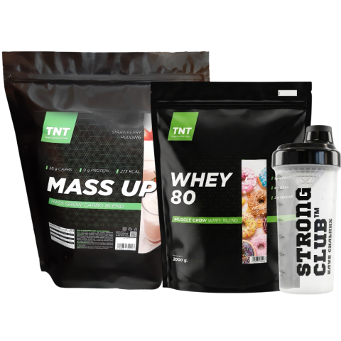 Комплект: Протеин Whey 80 2 кг + Гейнер Mass Up 2,5 кг + Шейкер TNT Nutrition