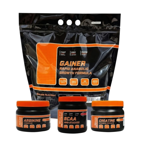 Комплект: Гейнер 3 кг + BCAA 2:1:1 0,5 кг + Аргинин 0,2 кг + Креатин 150 Капсул Bioline Nutrition