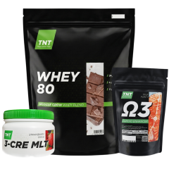 Комплект: Протеин Whey 80 2 кг + Креатин 0,3 кг + Омега-3 TNT Nutrition