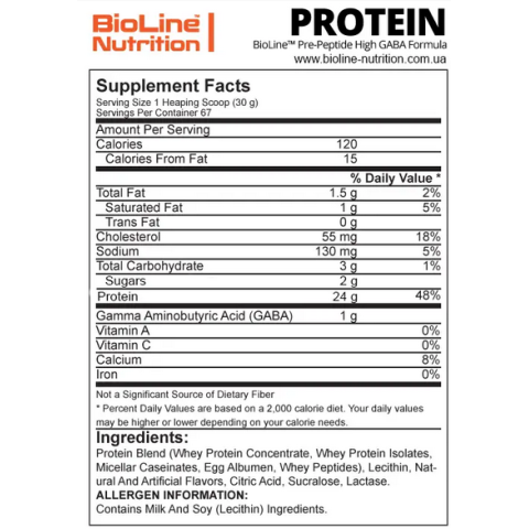 Комплект: Протеин High Gaba Formula Bioline Nutrition 2 кг Банка + Шейкер